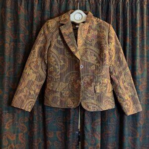 Vintage Chadwick’s Women’s Petite Brown Floral Down Blazer Jacket Size 6